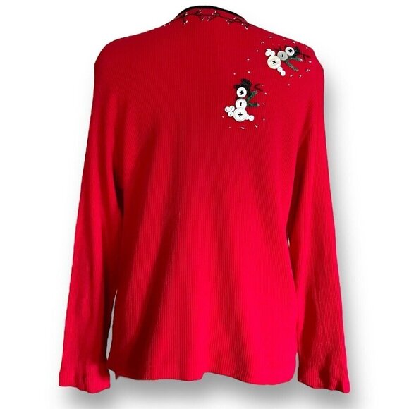 Y2k Vintage Susan Bristol Womens Christmas Cardigan Sz PM Red Button Snowmen - Picture 6 of 10